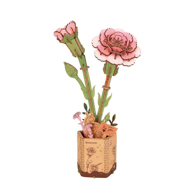 Pink Carnation 3D Wooden DIY Flower Puzzle Sets - Odd Nodd Art Supply