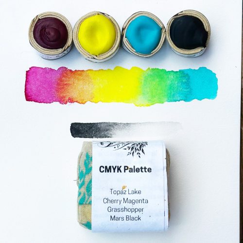 CMYK Palette - Lake Topaz, Cherry Magenta, Grasshopper, and Mars Black - Beam Watercolor - Odd Nodd Art Supply