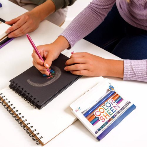 OOLY Color Sheen Metallic Colored Felt Tip Markers Writing in Sketchbooks