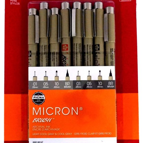 8 Piece Cool and Light Gray Micron Pigma Pen Set - Odd Nodd Art Supply